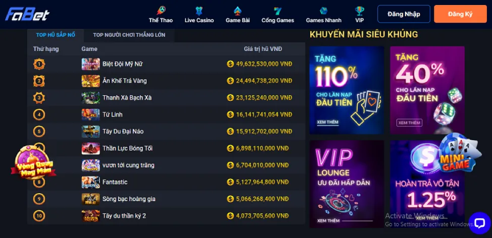 Khuyến mãi theo sản phẩm Pub88